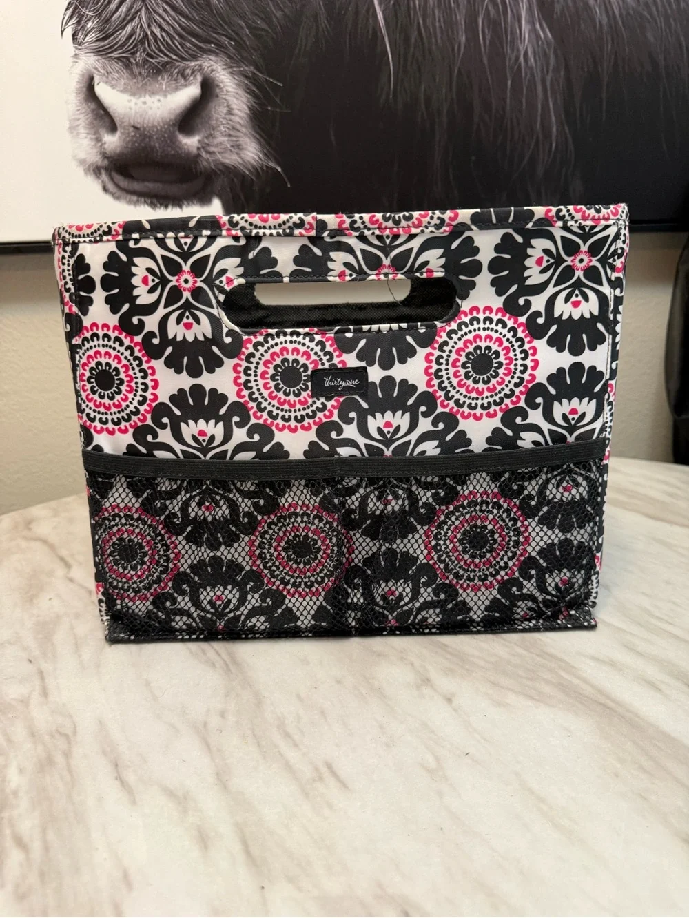 Thirty one foldable file tote pink black white